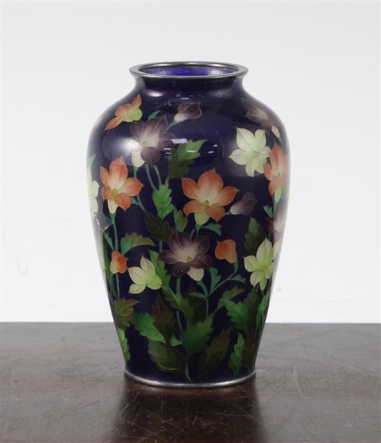 A Japanese plique a jour enamel vase, c.1910-20, height 9.5cm, hairline cracks